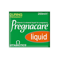 Pregnacare Liquid ingredients panel highlighting folic acid and vitamin D.