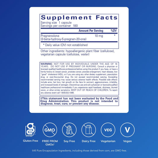 Pregnenolone 10 mg label closeup highlighting potency for memory support
