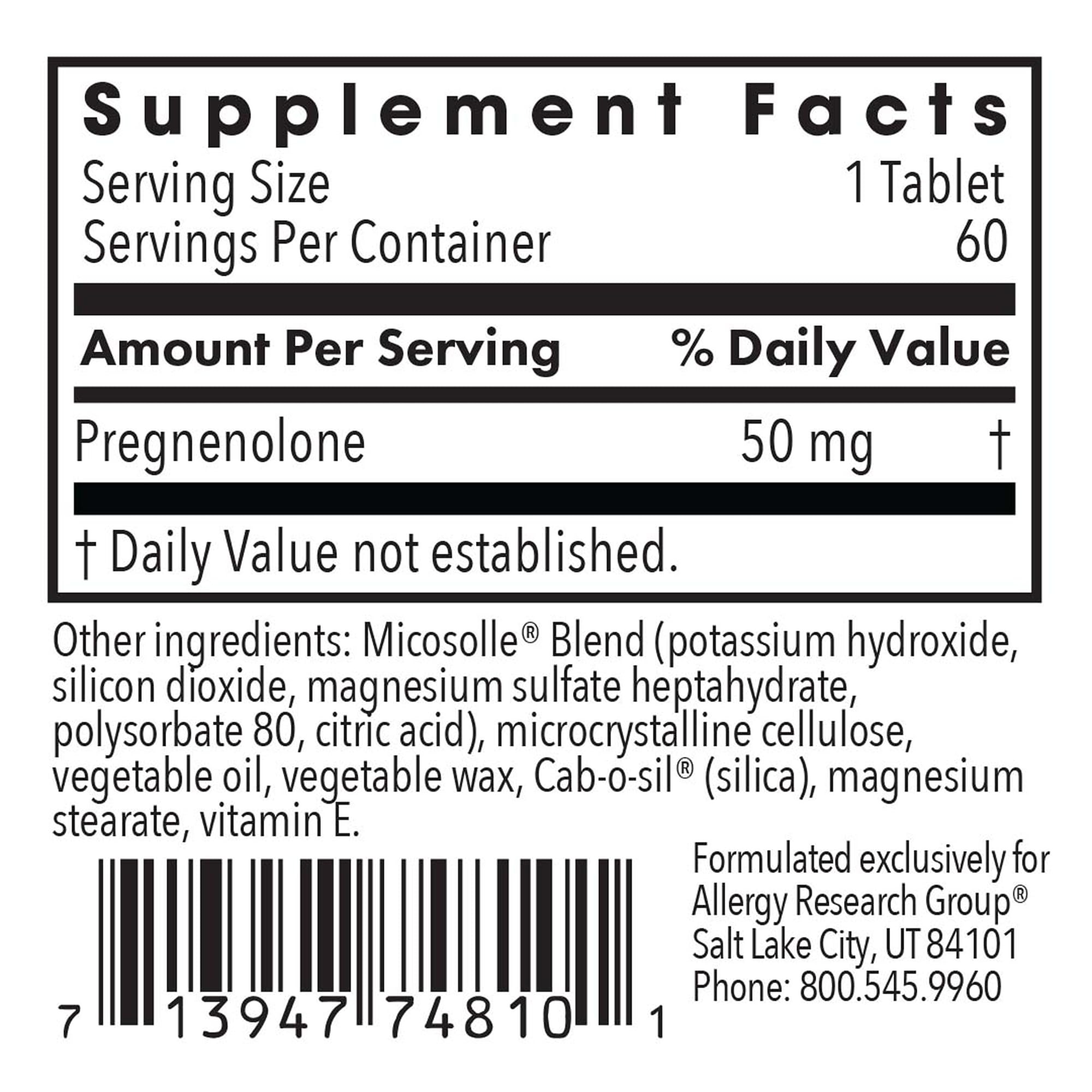 Pregnenolone 50 mg micronized capsules bottle shows easy-to-swallow form.