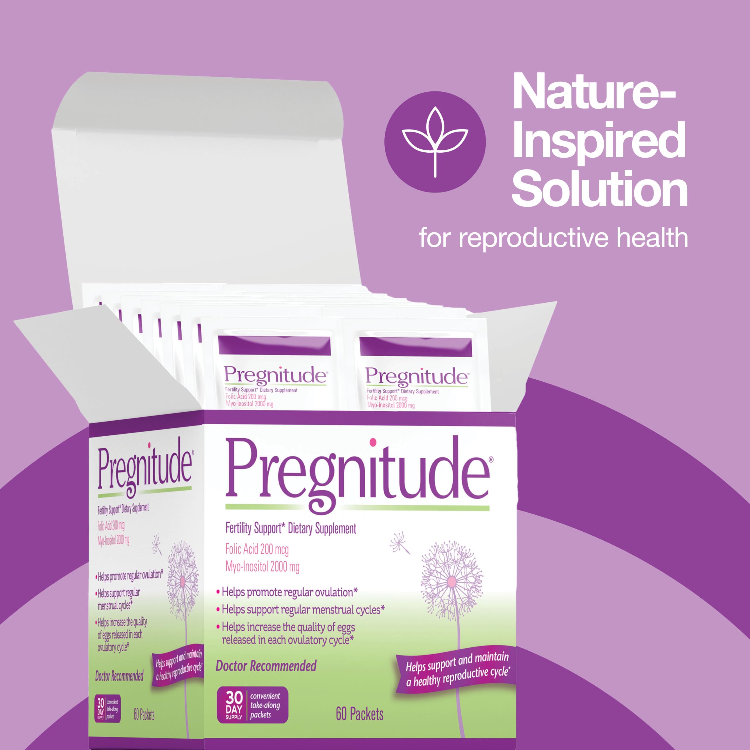Pregnitude 60-pack box displayed for easy on-the-go use.