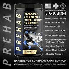 Close-up of PREHAB daily-use packets for consistent joint support