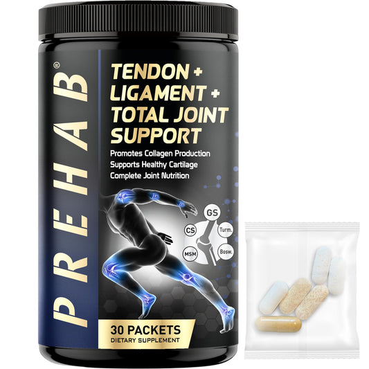 PREHAB bottle showing the 40-ingredient joint formula for active joints