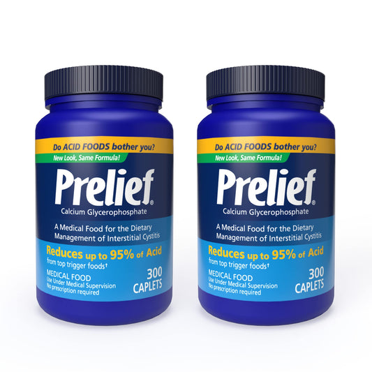 PRELIEF acid reducer caplets bottle front view for easy daily use.