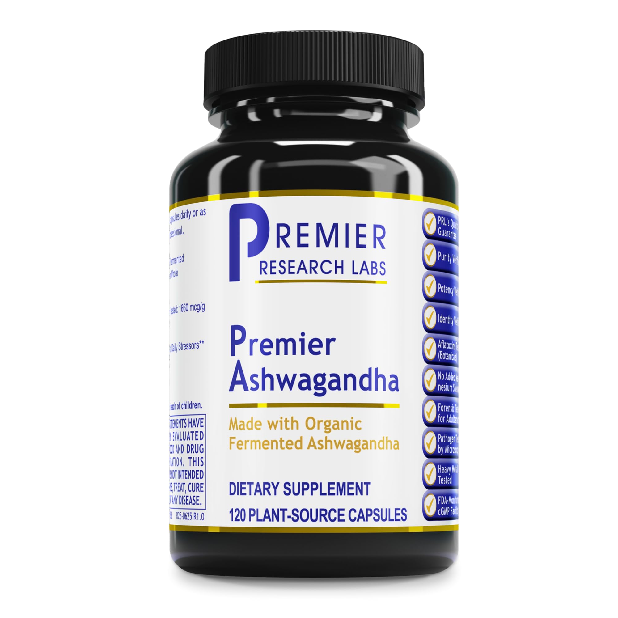 Premier Ashwagandha bottle front for stress support and calm.
