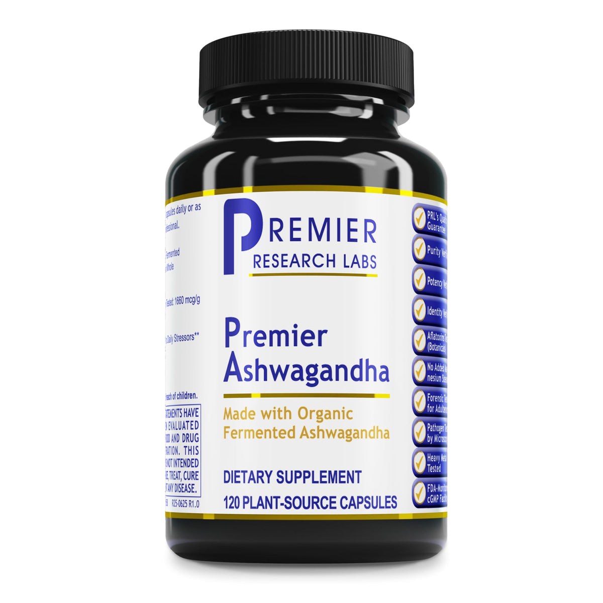 Premier Ashwagandha bottle front for stress support and calm.