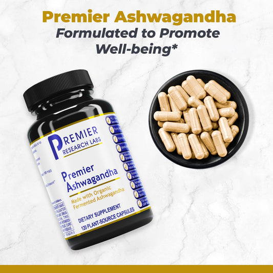 Premier Ashwagandha capsules close-up for daily resilience.