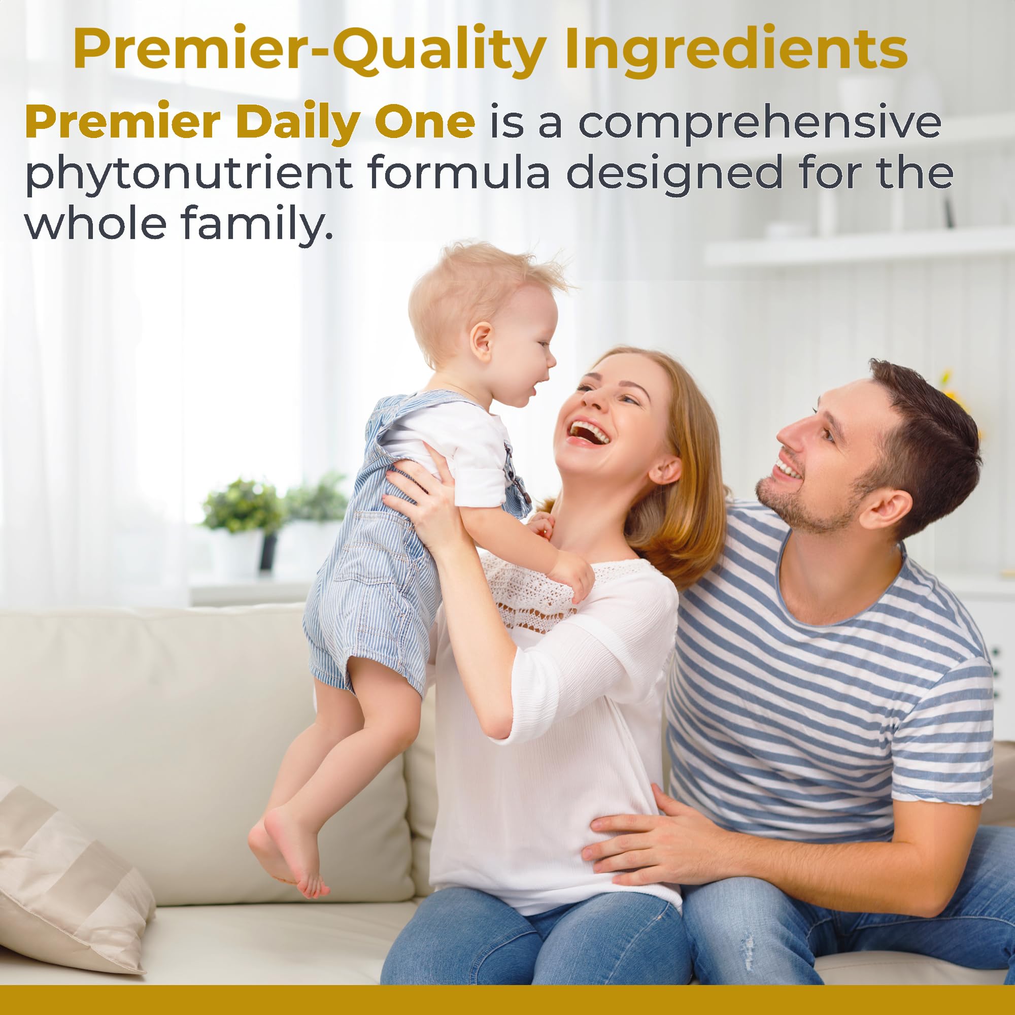 Premier Daily One ingredients chart with chlorella broccoli and ECGC sources