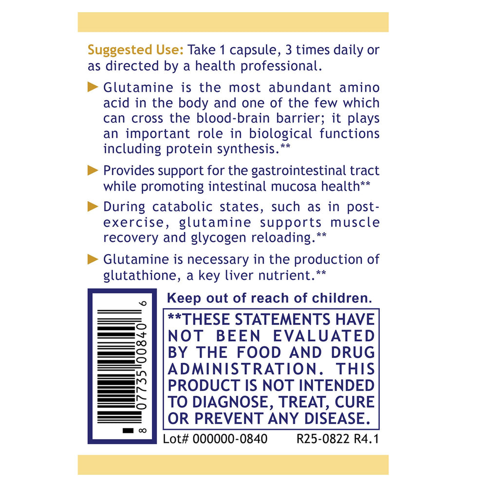 Premier Glutamine label closeup highlights batch details and quality.