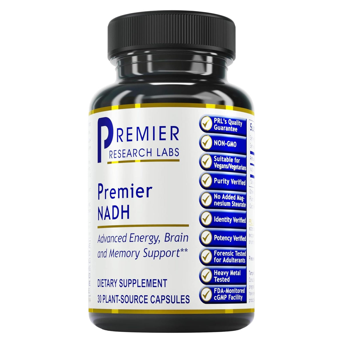 Premier Research Labs NADH 30 capsules bottle for daily brain support