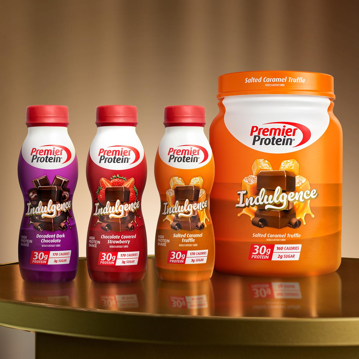 Premier Protein Indulgence Dark Chocolate packaging highlights keto-friendly and gluten-free options