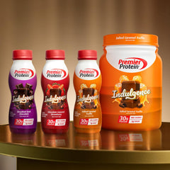 Premier Protein Indulgence Dark Chocolate packaging highlights keto-friendly and gluten-free options