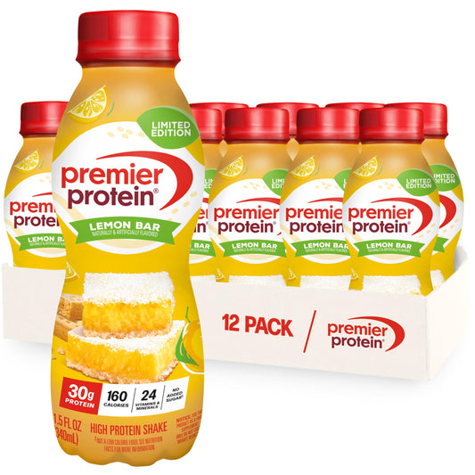 Premier Protein Lemon Bar bottle showing a citrus shake for post-workout fueling