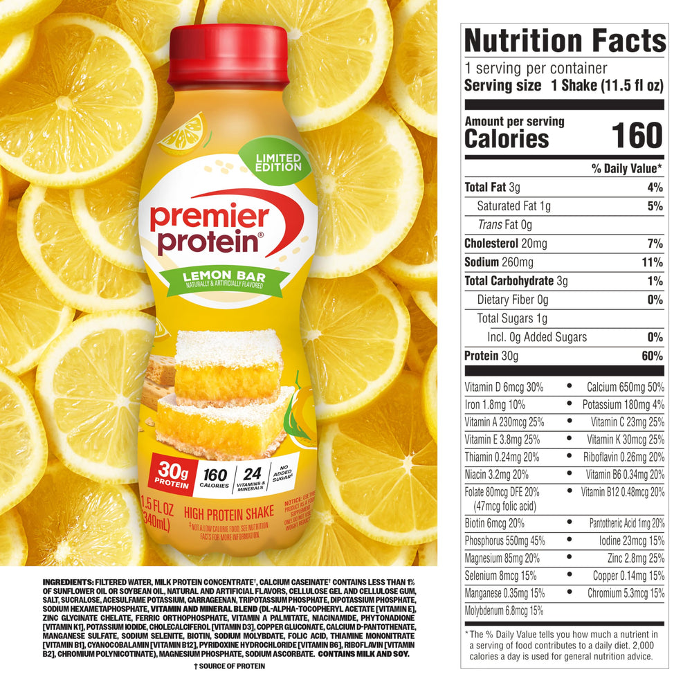 Premier Protein Lemon Bar 12-pack ready for multiple days of nutrition