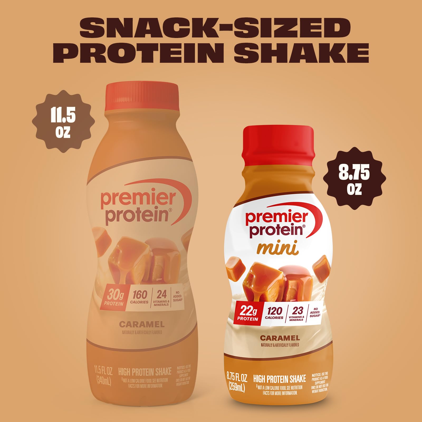 Premier Protein Mini 12-pack packaging emphasizes portable protein on busy days