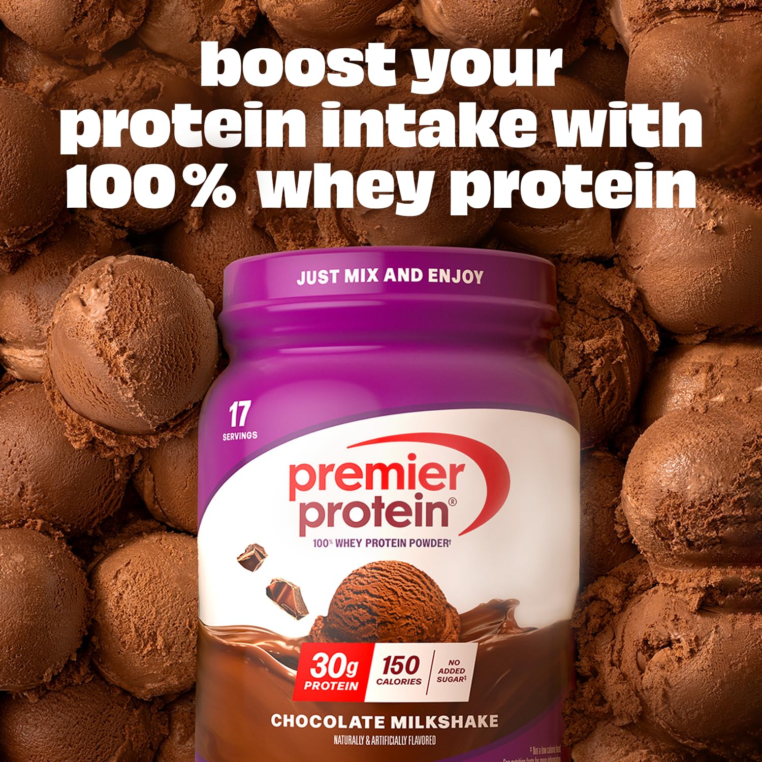 Milk is blended with Premier Protein Powder for a smooth shake