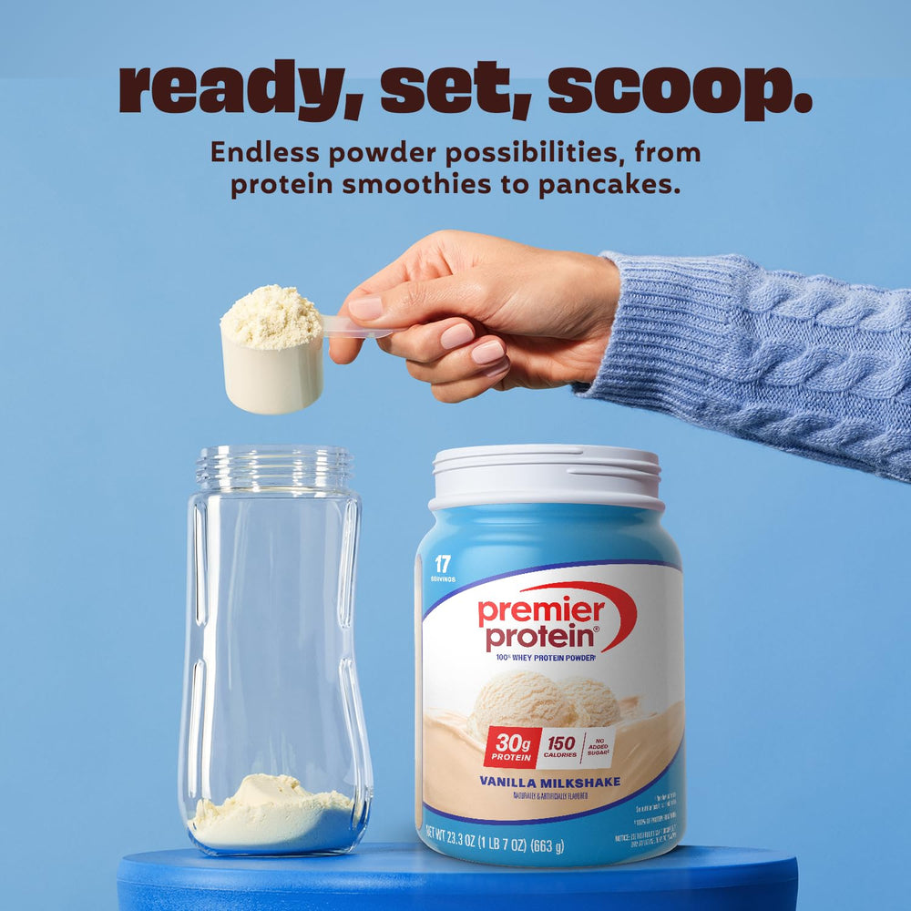 Premier Protein Vanilla Milkshake blended into a creamy smoothie for a protein boost.