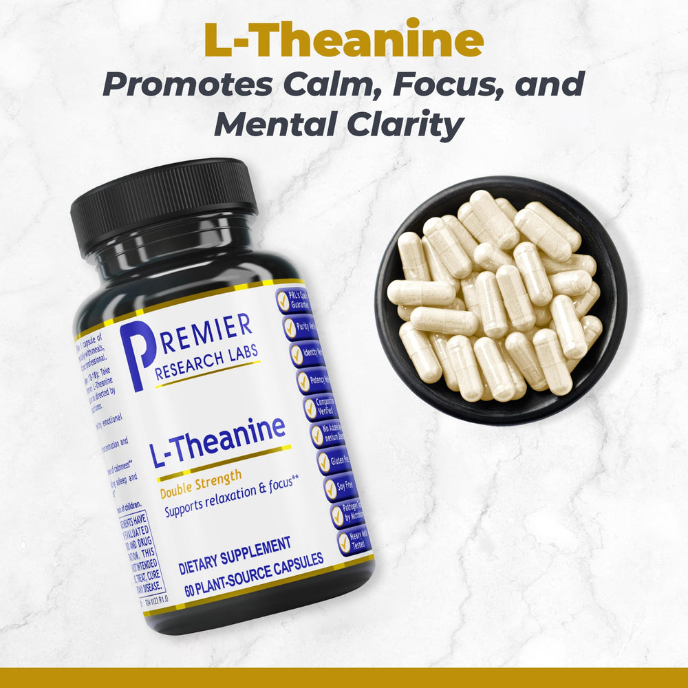 Capsules close-up of Premier Research Labs L-Theanine Double Strength