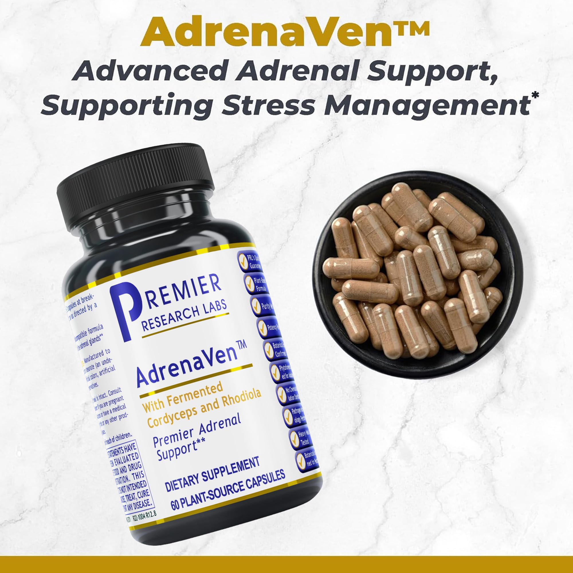 AdrenaVen capsules close-up highlighting plant-based wellness.