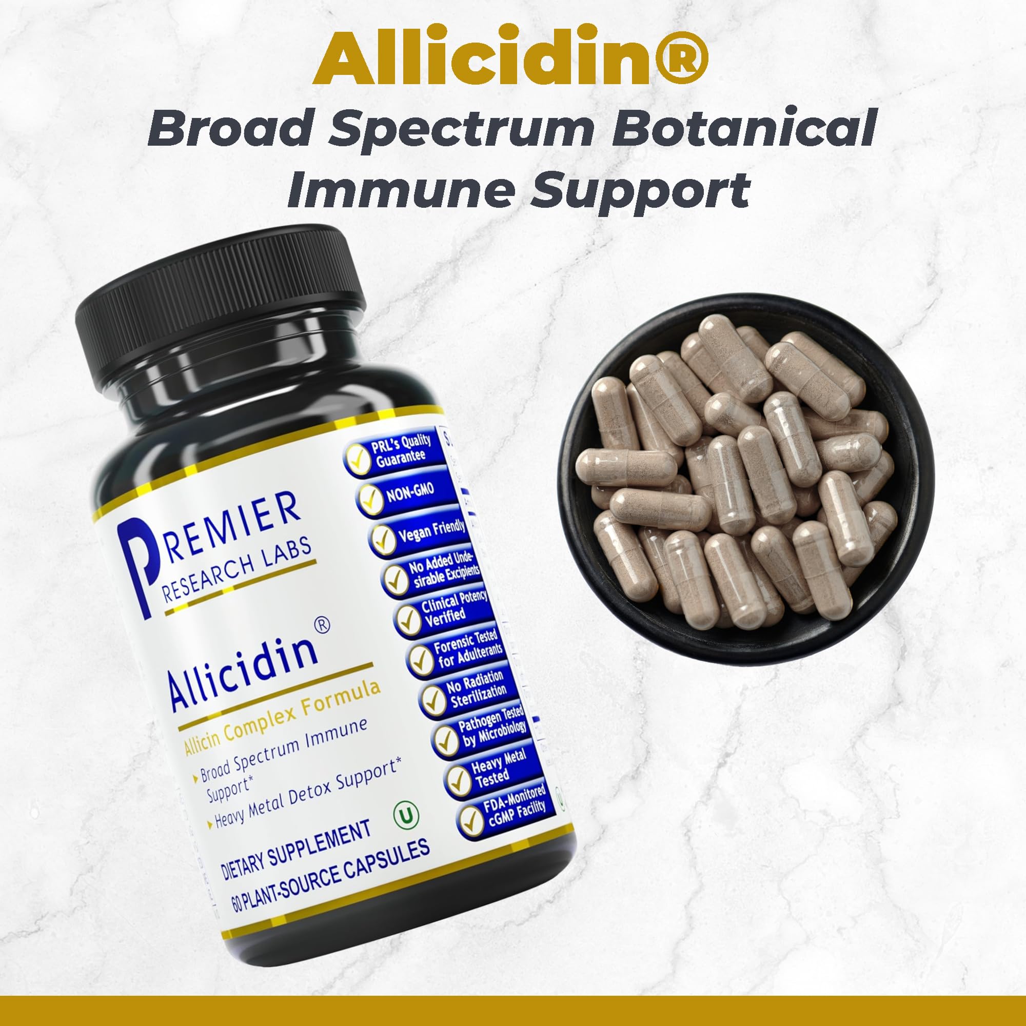 Allicidin capsules close-up highlighting high-allicin garlic extract for daily use.