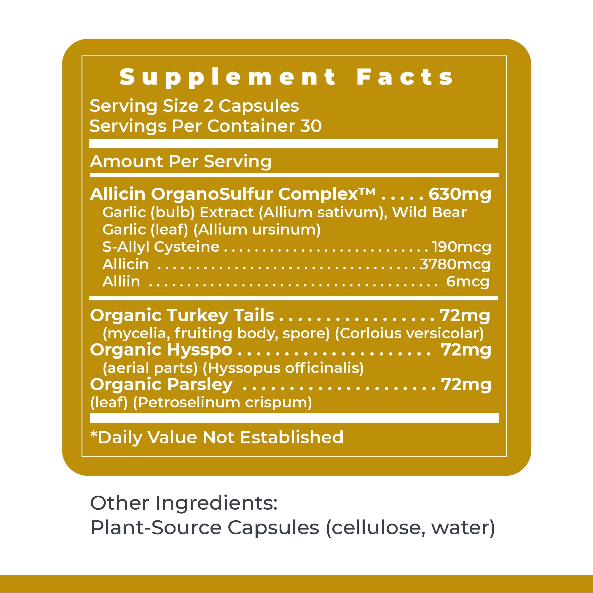 Dosing guide showing two capsules per day option for Allicidin.
