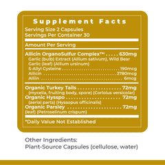 Dosing guide showing two capsules per day option for Allicidin.