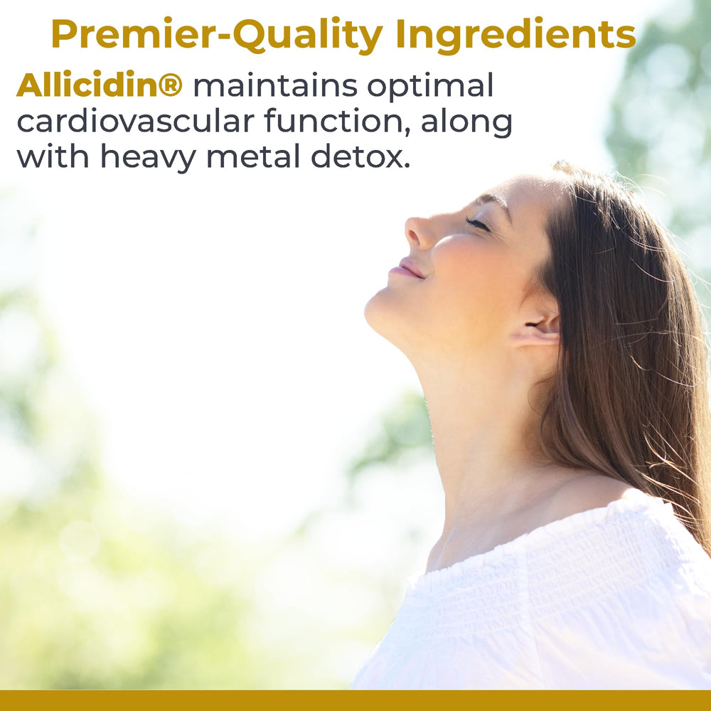 Allicidin label detailing odorless garlic formula and allicin content.