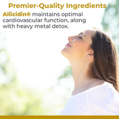 Allicidin label detailing odorless garlic formula and allicin content.