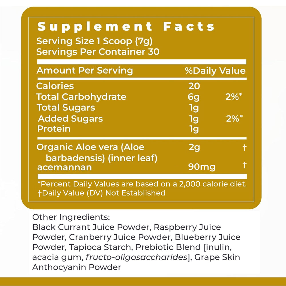 Premier Research Labs Aloe Powder digestive use shows a glass with beverage and potential comfort