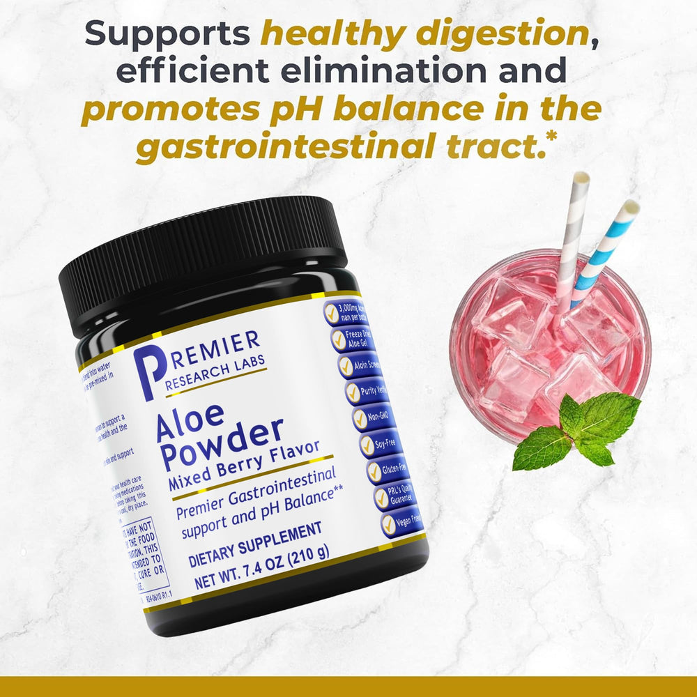 Premier Research Labs Aloe Powder scoop demonstrates easy daily serving for wellness