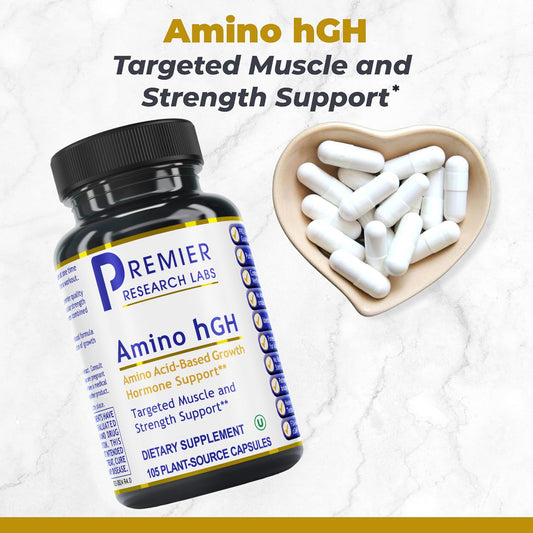 Amino HGH capsules close-up emphasizing texture and easy dosing