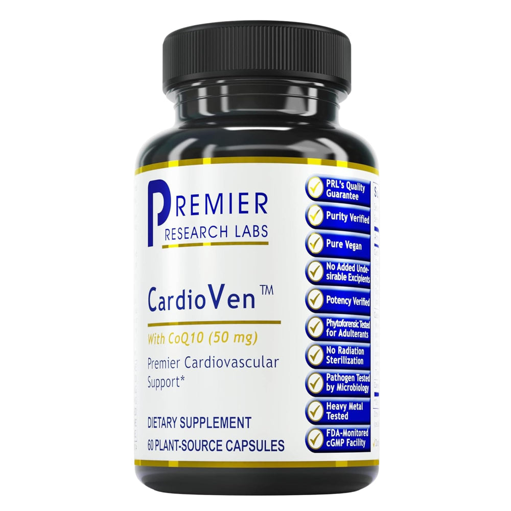 Premier Research Labs CardioVen bottle with capsules for daily heart-support potential.