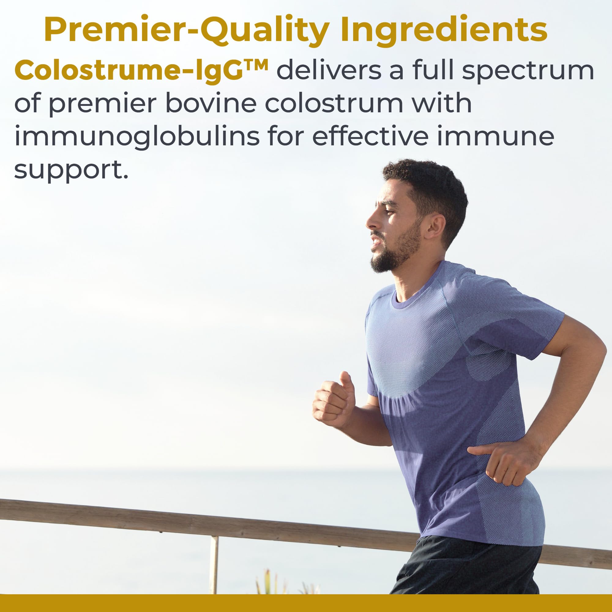Packaging highlights ethical sourcing and purity of Colostrum IgG.