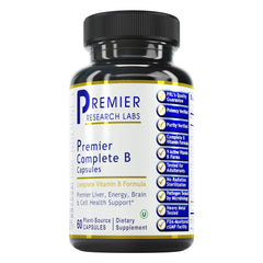 Premier Research Labs Complete B bottle label showing nine active B vitamins for energy support