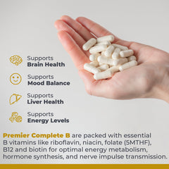 Premier Research Labs Complete B bottle top with dosing information