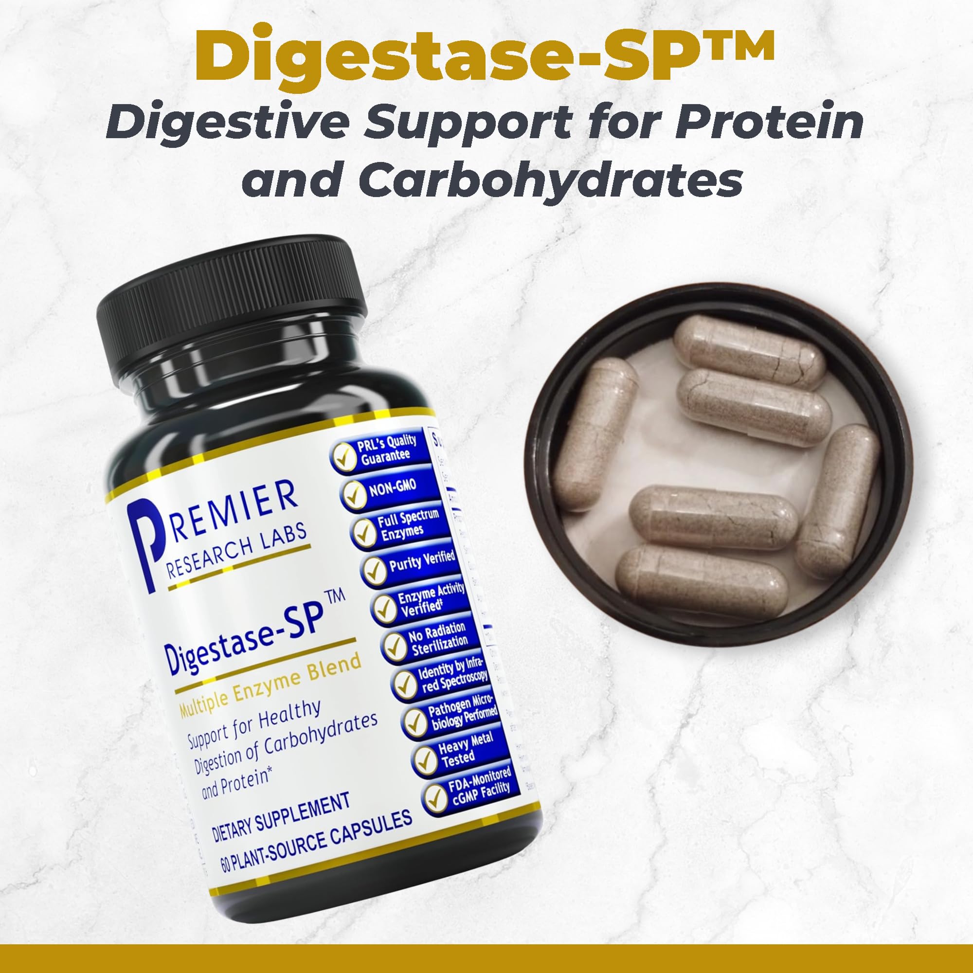 Digestase-SP capsules showing vegetarian enzyme formula