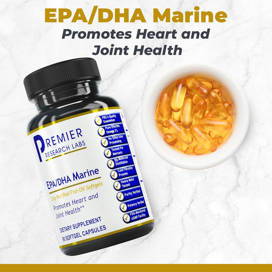 Premier Research Labs softgels capsules close-up highlighting omega-3 content for brain health.