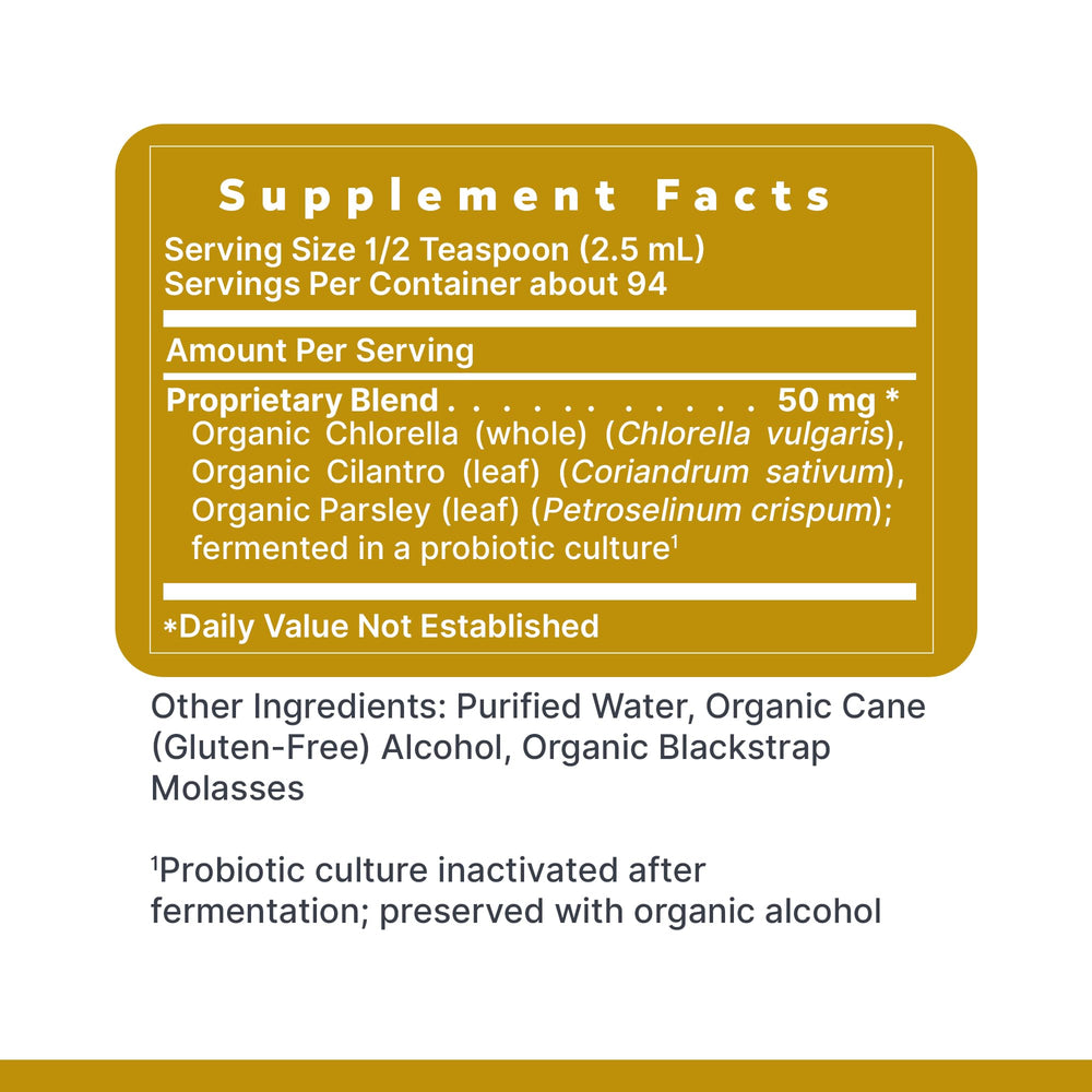 Fresh cilantro, parsley, chlorella ingredients showcased to convey organic greens detox support.