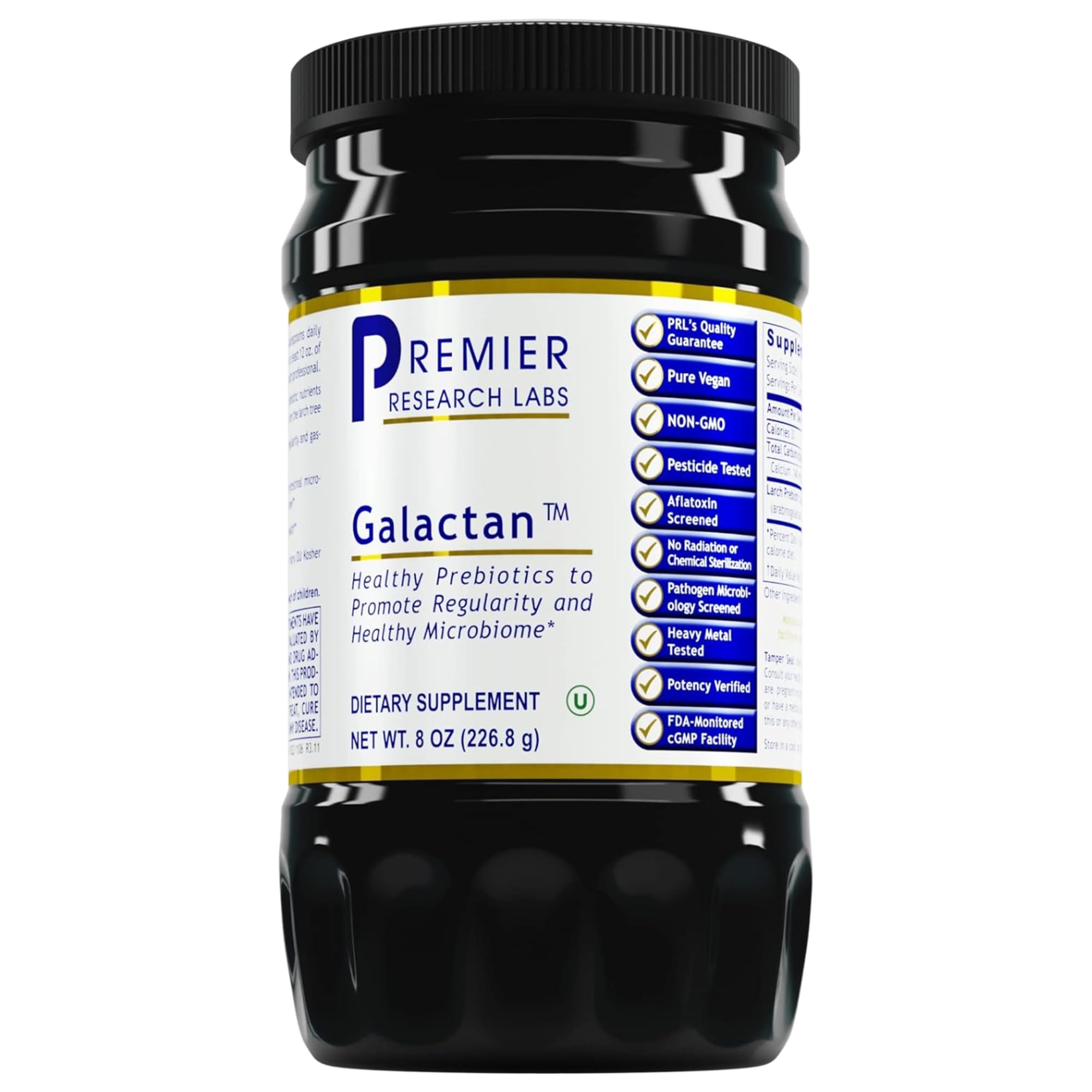 Premier Research Labs Galactan powder bottle for daily prebiotic fiber and gut support.