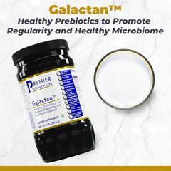 Premier Research Labs Galactan powder pouring into a drink for daily fiber intake.