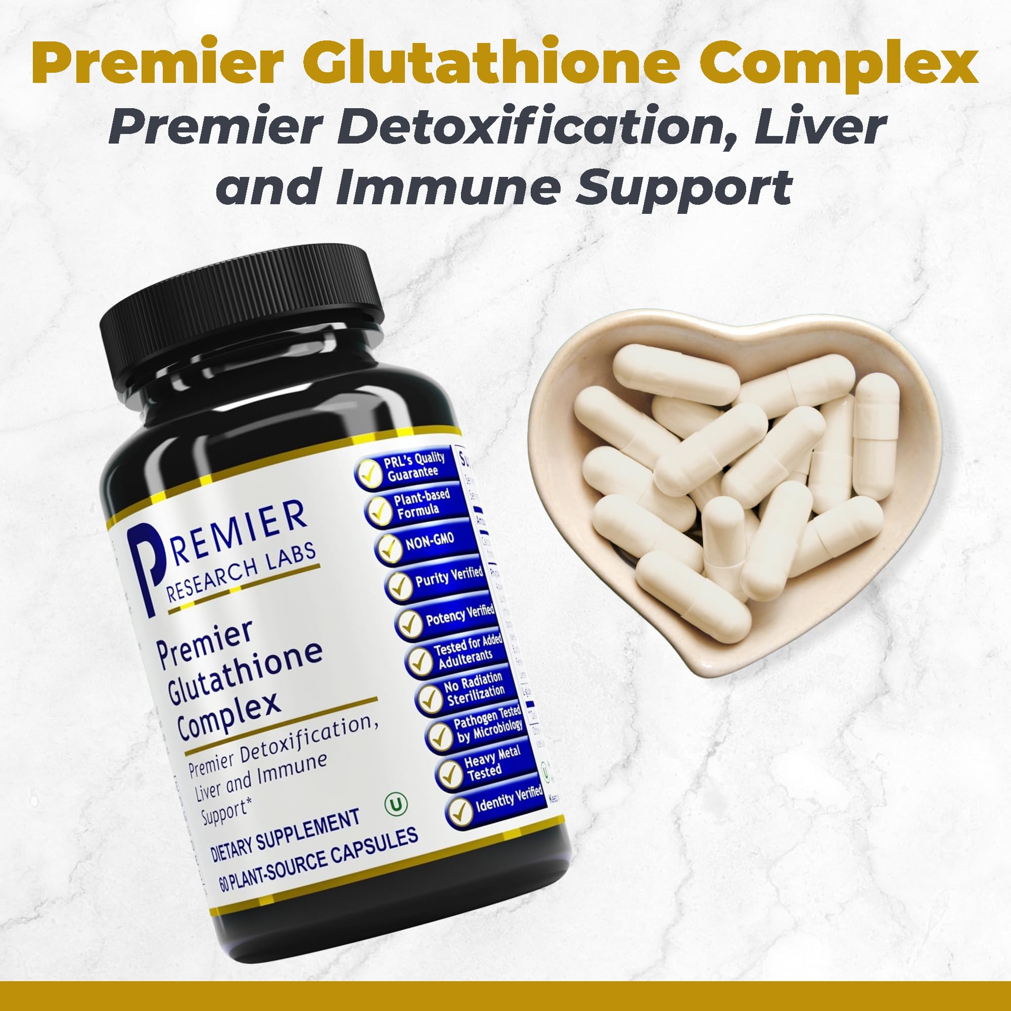 Premier Research Labs Glutathione Complex capsules prepared for liver and immune support