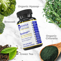 Premier Research Labs Hyssinol with green tea extract, offering natural antioxidant support.
