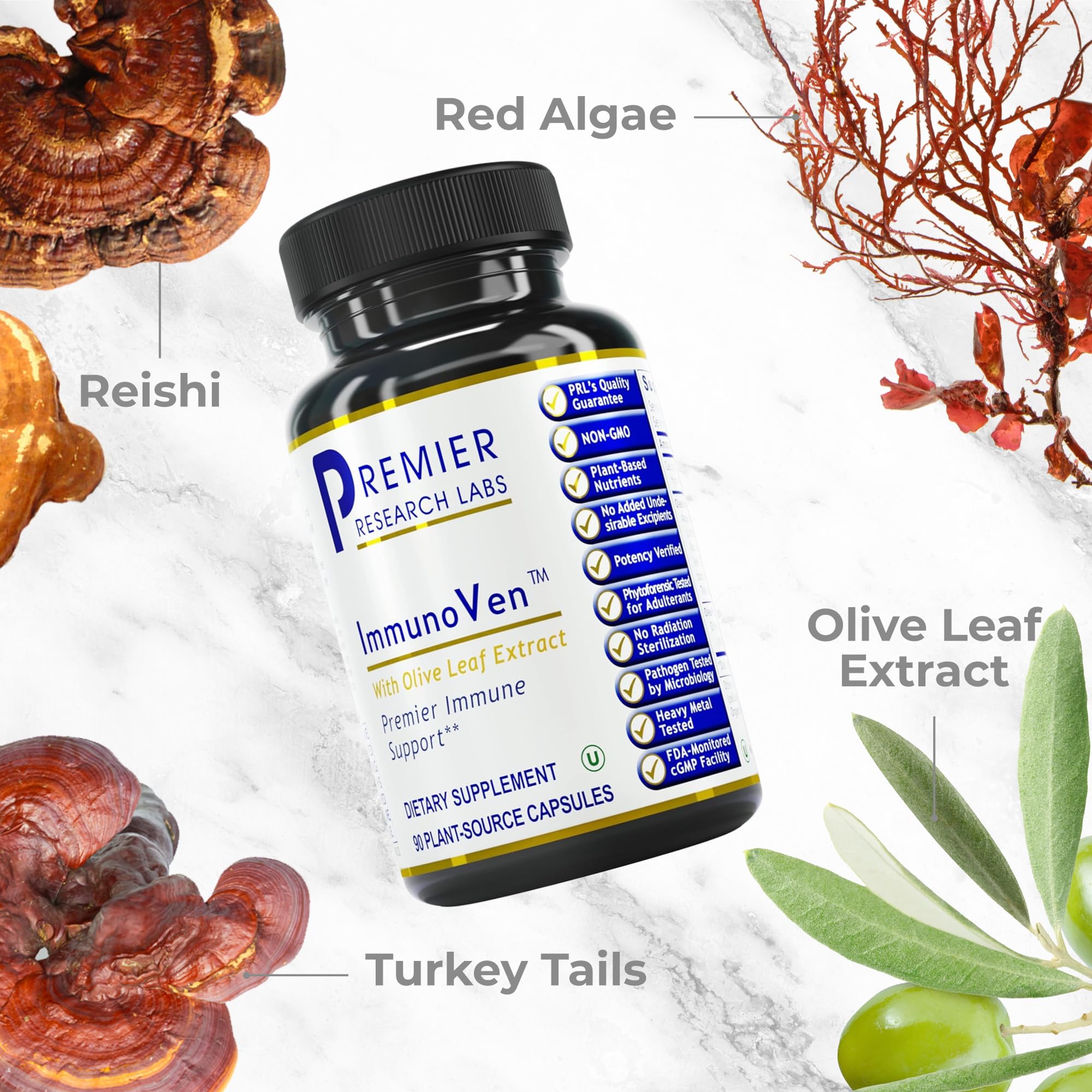 Premier Research Labs ImmunoVen olive leaf extract close-up with oleuropein emphasis