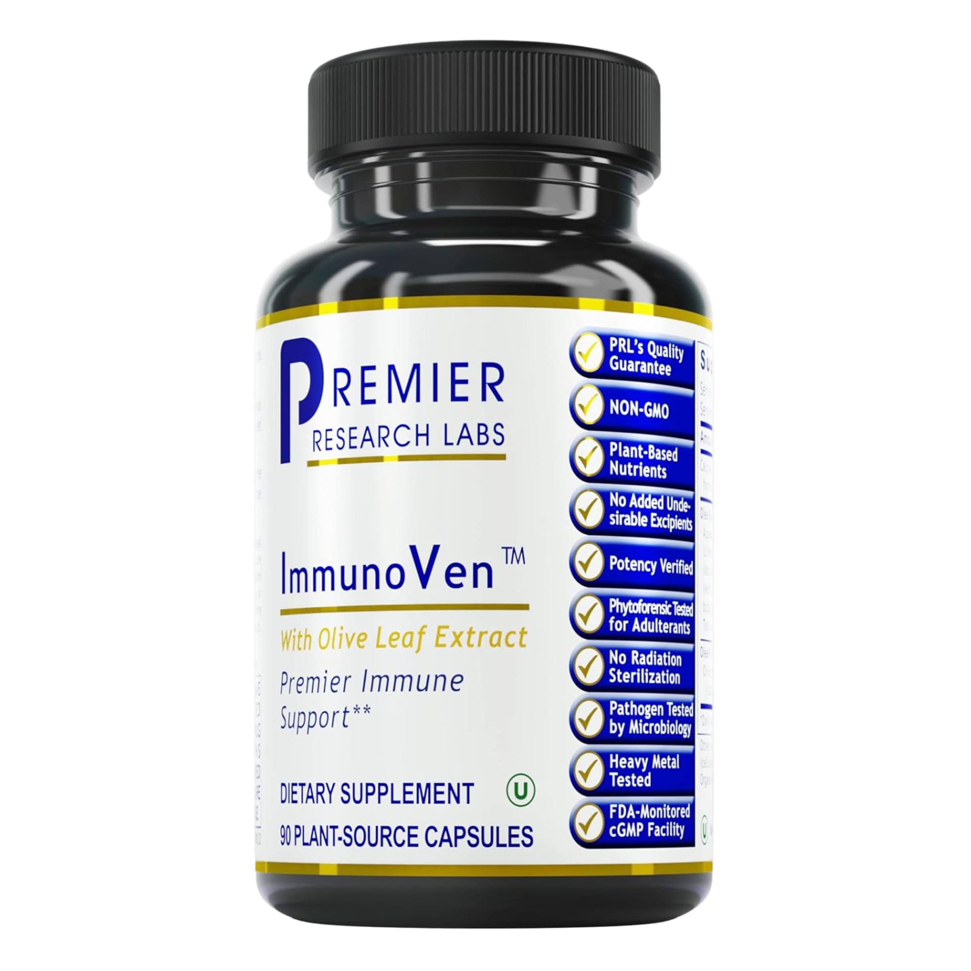 Premier Research Labs ImmunoVen olive leaf capsules bottle-cap close-up for immune support