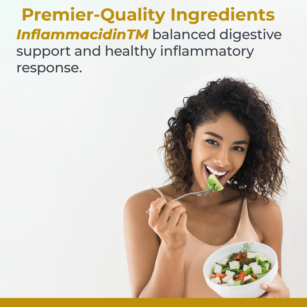 Premier Research Labs Inflammacidin capsules closeup emphasizes plant-based digestive enzyme blend