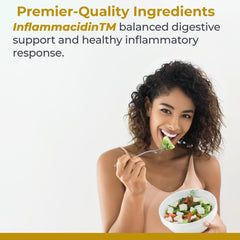 Premier Research Labs Inflammacidin capsules closeup emphasizes plant-based digestive enzyme blend