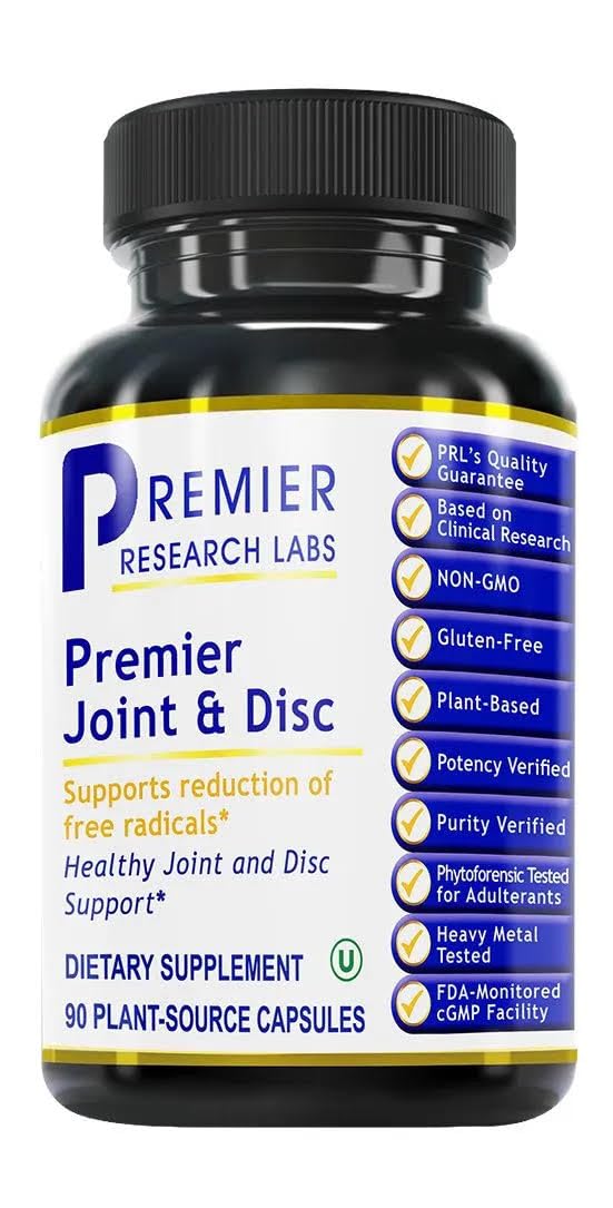 Premier Research Labs Joint and Disc Support bottle front promotes daily joint comfort.