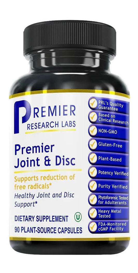 Premier Research Labs Joint and Disc Support bottle front promotes daily joint comfort.