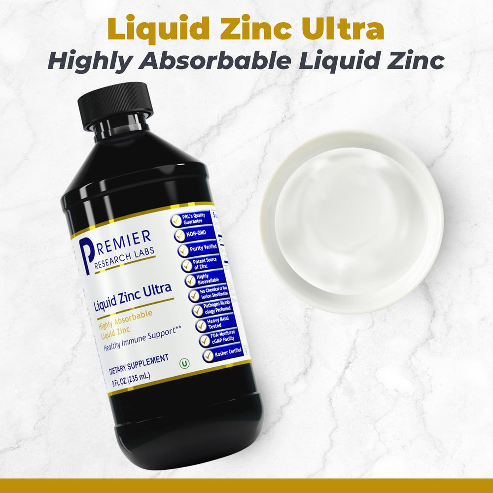 Liquid Zinc Ultra drops poured into water for easy daily absorption.