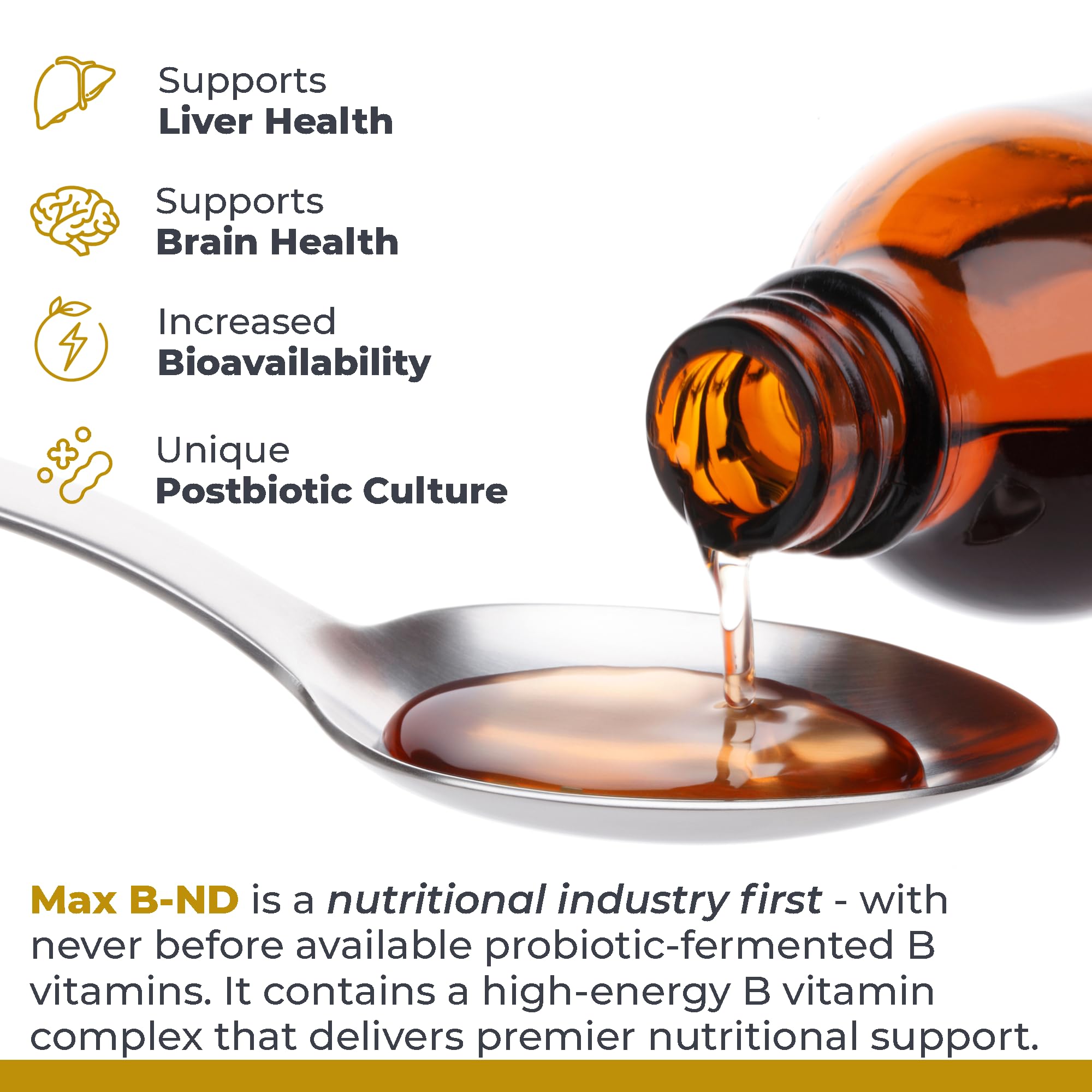 Premier Research Labs Max B-ND dosing spoon placed beside bottle for simple daily serving
