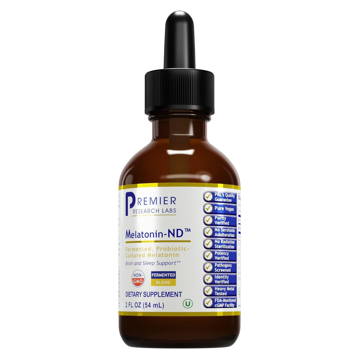 Premier Research Labs Melatonin-ND liquid dropper for easy nightly dosing.